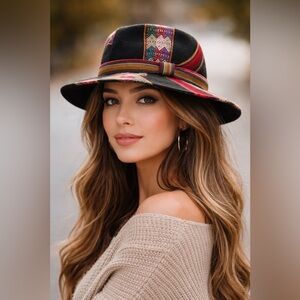 Borsalin Artisan Fedora Hat Multicolor Tribal Wool Felt UNISEX Size 5